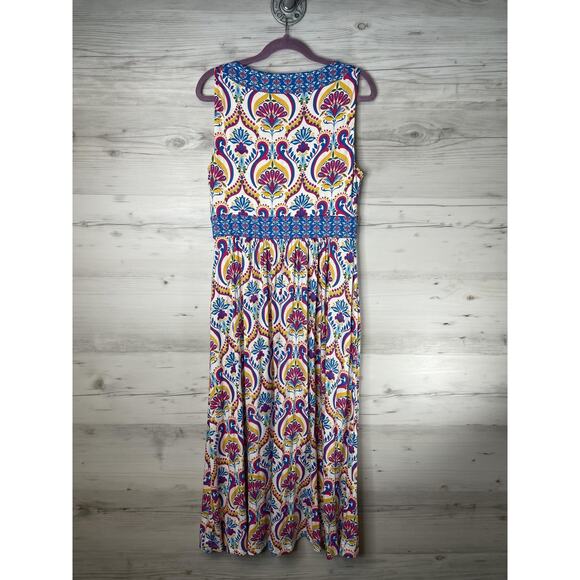 Boden Dress Womens 10 Blue Multicolor Olympia Jersey Maxi Paisley V-Neck D1155 - Picture 9 of 9